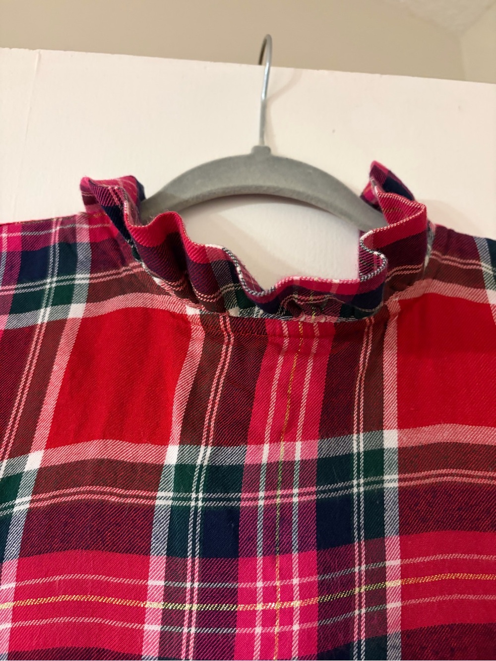 crown & ivy Super Soft Red Pink and Green Plaid Ruffle-Trim A Line Dress - Picture 2 of 9